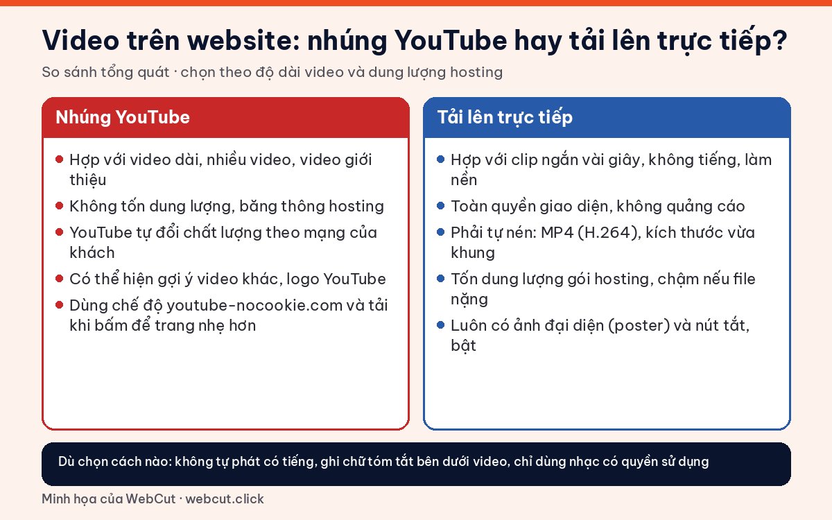 So sánh video trên website: nhúng YouTube và tải video lên trực tiếp, ưu nhược điểm từng cách