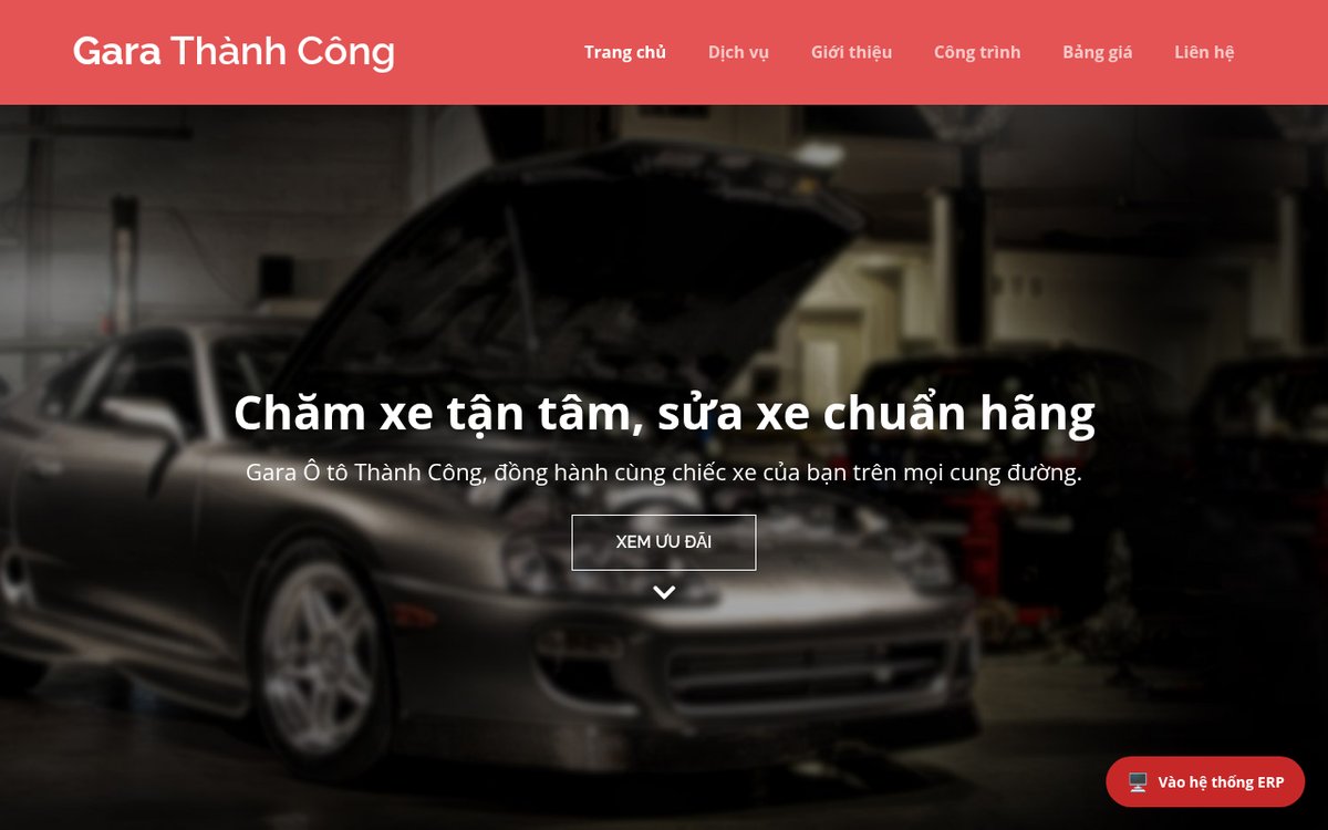 Website garage ô tô – ảnh chụp mẫu website gara ô tô trong kho demo WebCut