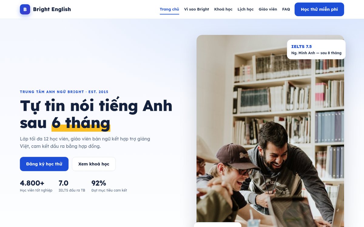 Website trung tâm ngoại ngữ – ảnh chụp mẫu website trung tâm ngoại ngữ trong kho demo WebCut